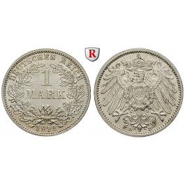 Deutsches Kaiserreich, 1 Mark 1912, D, 5,0 g fein, st, J. 17