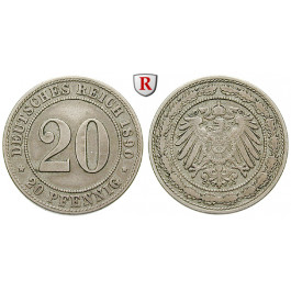Deutsches Kaiserreich, 20 Pfennig 1890, F, ss, J. 14