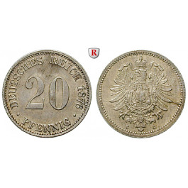 Deutsches Kaiserreich, 20 Pfennig 1876, C, vz-st, J. 5