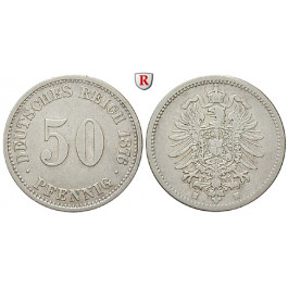 Deutsches Kaiserreich, 50 Pfennig 1876, H, f.ss, J. 7