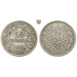 Deutsches Kaiserreich, 50 Pfennig 1877, E, ss, J. 8