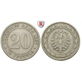 Deutsches Kaiserreich, 20 Pfennig 1887, G, ss, J. 6