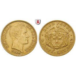 Kolumbien, Republik, 10 Pesos 1924, 14,65 g fein, ss-vz
