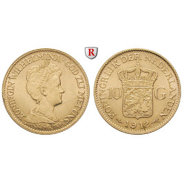 Niederlande, Königreich, Wilhelmina I., 10 Gulden 1912, 6,06 g fein, vz/vz-st
