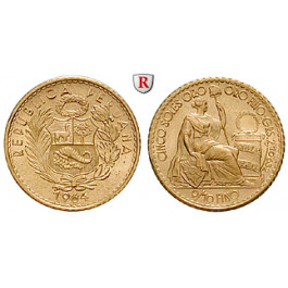 Peru, Republik, 5 Soles 1956-1970, 2,11 g fein, bfr.