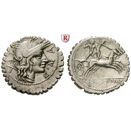 Römische Republik, L. Licinius Crassus und Cn. Domitius Ahenobarbus, Denar, serratus 118 v.Chr., ss-vz