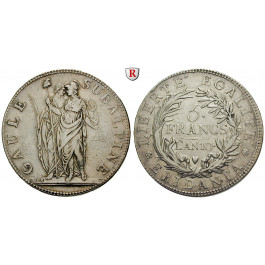 Italien, Subalpine Republik, 5 Francs 1801 (AN 10), ss/ss+