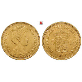 Niederlande, Königreich, Wilhelmina I., 5 Gulden 1912, 3,02 g fein, vz