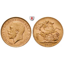 Australien, George V., Sovereign 1911, 7,32 g fein, vz