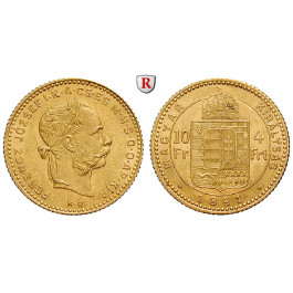 Ungarn, Franz Joseph I., 4 Forint 1891, 2,91 g fein, vz