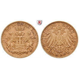 Deutsches Kaiserreich, Hamburg, 10 Mark 1906, J, ss-vz, J. 211