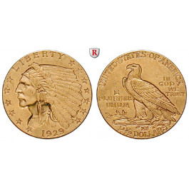 USA, 2 1/2 Dollars 1929, 3,76 g fein, vz