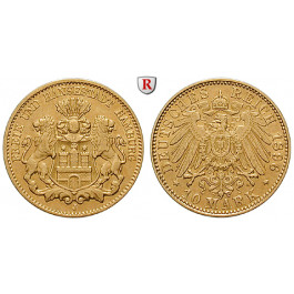 Deutsches Kaiserreich, Hamburg, 10 Mark 1896, J, ss+, J. 211
