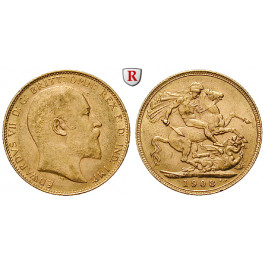 Grossbritannien, Edward VII., Sovereign 1908, 7,33 g fein, ss-vz