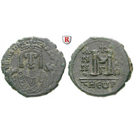 Byzanz, Mauricius Tiberius, Follis 595-596, Jahr 13, ss+