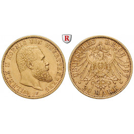 Deutsches Kaiserreich, Württemberg, Wilhelm II., 20 Mark 1897, F, ss+, J. 296