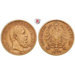 Deutsches Kaiserreich, Württemberg, Karl, 20 Mark 1873, F, ss, J. 290