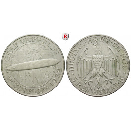 Weimarer Republik, 5 Reichsmark 1930, Zeppelin, A, vz-st, J. 343