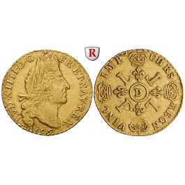 Frankreich, Louis XIV., Louis d´or aux quatre L 1696, ss-vz