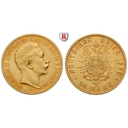 Deutsches Kaiserreich, Preussen, Wilhelm II., 20 Mark 1889, A, ss-vz, J. 250