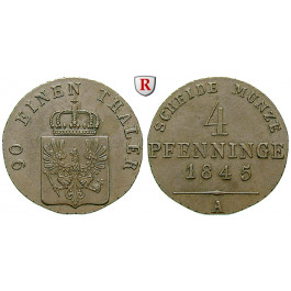 Brandenburg-Preussen, Königreich Preussen, Friedrich Wilhelm IV., 4 Pfennig 1845, vz