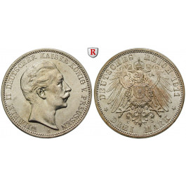 Deutsches Kaiserreich, Preussen, Wilhelm II., 3 Mark 1911, A, f.vz/vz-st, J. 103