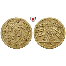 Weimarer Republik, 50 Reichspfennig 1924, A, ss-vz, J. 318