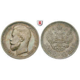 Russland, Nikolaus II., 50 Kopeken 1912, 8,99 g fein, vz