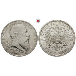 Deutsches Kaiserreich, Baden, Friedrich I., 5 Mark 1902, Regierungsjubiläum, G, vz/vz-st, J. 31