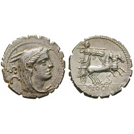 Römische Republik, L. Procilius, Denar, serratus 80 v.Chr., ss-vz/vz
