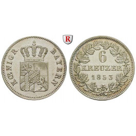 Bayern, Königreich, Maximilian II., 6 Kreuzer 1853, vz