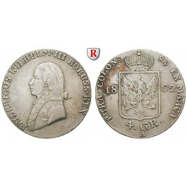 Brandenburg-Preussen, Königreich Preussen, Friedrich Wilhelm III., 4 Groschen 1802, ss