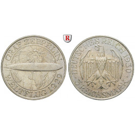Weimarer Republik, 3 Reichsmark 1930, Zeppelin, G, f.vz, J. 342