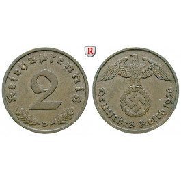Drittes Reich, 2 Reichspfennig 1936, D, vz+, J. 362