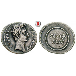 Römische Kaiserzeit, Augustus, Denar um 19 v.Chr., ss+