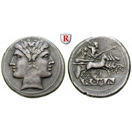 Römische Republik, Romano-kampanische Prägungen, Didrachme (Quadrigatus) 225-212 v.Chr., f.vz