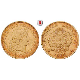 Argentinien, Republik, 5 Pesos (Argentino) 1888, 7,25 g fein, ss-vz