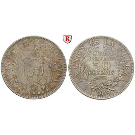 Bolivien, Republik, 50 Centavos 1909, ss-vz
