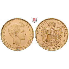 Spanien, Alfonso XIII., 20 Pesetas 1896 (1962), 5,81 g fein, vz