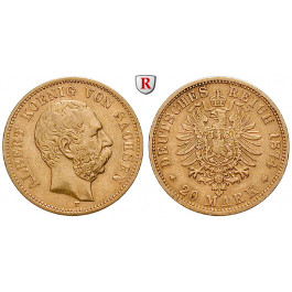 Deutsches Kaiserreich, Sachsen, Albert, 20 Mark 1874, E, ss+, J. 262