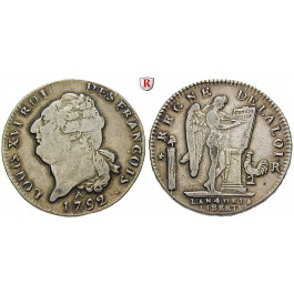 Frankreich, Constitution, Ecu de 6 livres 1792, ss+