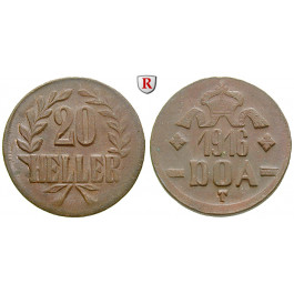 Nebengebiete, Deutsch-Ostafrika, 20 Heller 1916, Ein Blatt / Kleine Krone, T, vz-st, J. 727a