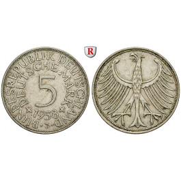 Bundesrepublik Deutschland, 5 DM 1958, Adler, J, ss+, J. 387
