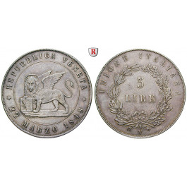 Italien, Venedig, Povisorische Regierung, 5 Lire 1848, ss+