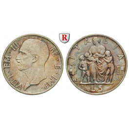 Italien, Königreich, Vittorio Emanuele III., 5 Lire 1936, ss-vz