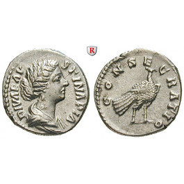 Römische Kaiserzeit, Faustina II., Frau des Marcus Aurelius, Denar 176-180, f.vz