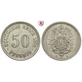 Deutsches Kaiserreich, 50 Pfennig 1876, A, vz, J. 7