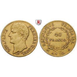 Frankreich, Napoleon I. (Konsul), 40 Francs 1803-1804 (AN 12), 11,61 g fein, ss+
