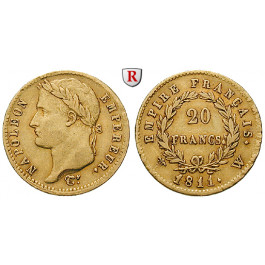 Frankreich, Napoleon I. (Kaiser), 20 Francs 1811, 5,81 g fein, ss