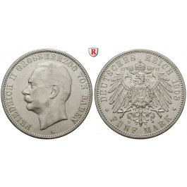 Deutsches Kaiserreich, Baden, Friedrich II., 5 Mark 1908, G, ss-vz/vz, J. 40